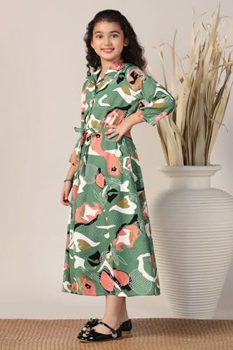 Image of Fashion Dream Girls Calf Length Abstract Printed Dress|Western Midi Dresses|Long Frock for Kids