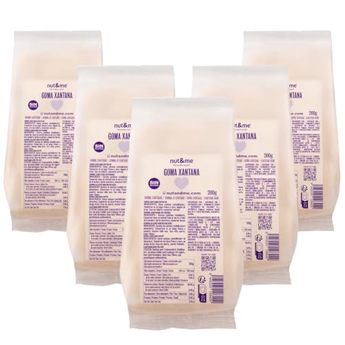 Goma Xantana 1 kg nut&me | Espesante alimenticio | Estabilizante natural | Sin gluten | Sin gluten, sin lactosa, sin aditivos | Sin OGM | Low carb | Vegano | Pack 5 x 200 gr