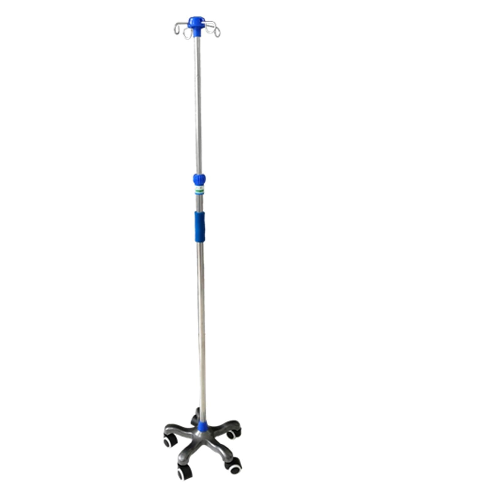 Soporte para portasueros de Acero Inoxidable con 4 Ganchos y 5 Patas para Bolsas de suero, Altura Ajustable para hospitales, clínicas y hogares (Color: Azul d)