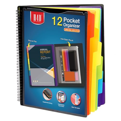 H4D 12 Pocket Poly Project Organizer, Spiral Multi Pocket...