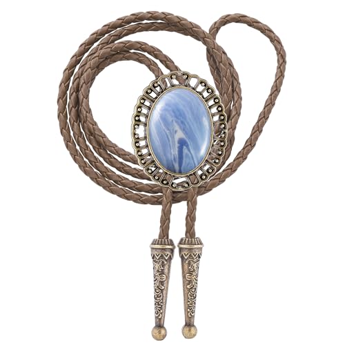 Image of Jeilwiy Bolo Tie for Men Real Stone Westwern Cowboy Ties Silver Bolos Women Leather Necktie Gift for Birthday Christmas