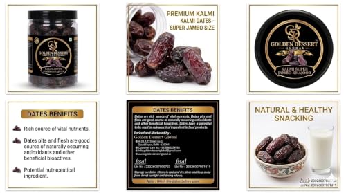 Image of Golden Dessert Global Kalmi(safawi) Super Jumbo Khajoor Premium Dates | Large Size Kalmi Dates | Naturally Sweet & Soft Dry Fruit | Healthy Energy Snack | No Added Sugar | Vegetarian