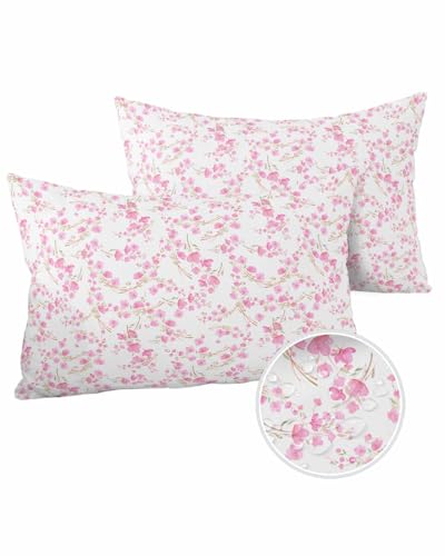Pink Cherry Blossom Outdoor Pillow Cover 12x20 Inch Cushion Sham Case,Waterproof Decorative Lumbar Throw Pillowcase for Outside Garden Patio Couch Chair Tent Spring Summer Floral Modern Botanical