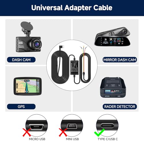 Image of Upgraded Dash Cam Hardwire Kit,11.5ft Acc Hardwire Kit for Dash Camera Type C 3-Lead Hard Wire Kit 12V-24V to 5V Hard Wire Kit W /Low Voltage Protection for Dashcam GPS Radar Detectors and More