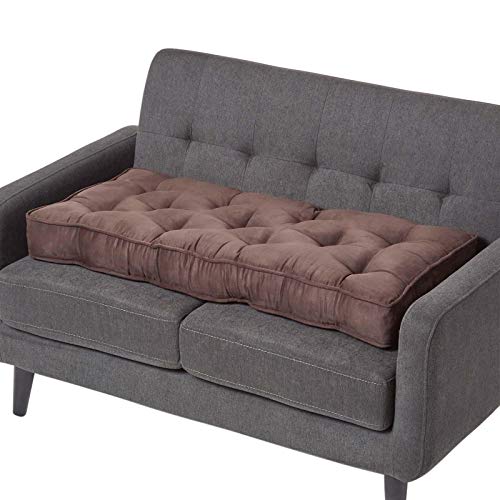 HOMESCAPES Coussin rehausseur pour Canapé 2 Places, Coussin pour Palette ou Matelas de Sol en suédine, Chocolat, 100 x 48 x 10 cm