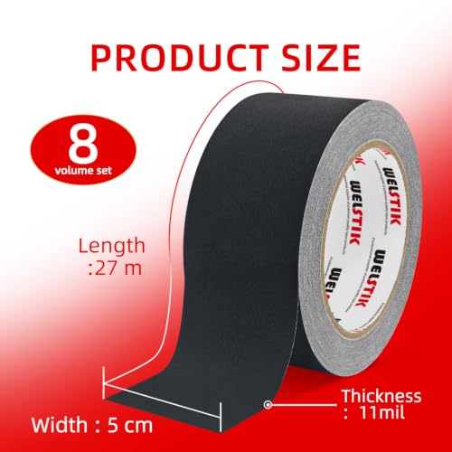 Image of WELSTIK 2 inch x 30 Yards Black Gaffers Tape 8 Pack - Professional Grade Matte Cloth Gaffer Tape - Non-Reflective Strong Adhesive No Residue Cable Management Stage Tape for Studio & Floor