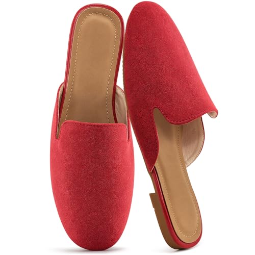 Image of Ecetana Mules for Women Flats Shoes: Comfortable Slip On Casual Work Slides Round Toe Backless Loafers