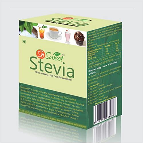 So Sweet Stevia Sachets, 50 Sachets, Zero-Calorie, 100% Natural Sweetener, Sugar-Free, Perfect for Sweetening Drinks, Tea, Coffee, Ideal for Weight Management & Diabetic-Friendly Diets