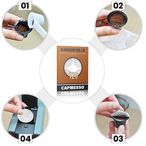 Capmesso Espresso Foils -Coffee Pod Seal Lids To Reusable Nespresso Capsules Refillable Pods Compatible With Nespresso Original Line Machines 120Pcs/Package #TOP5