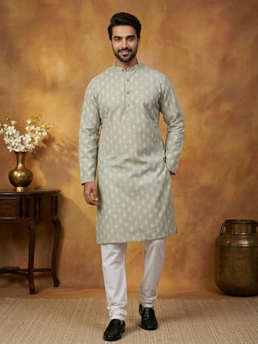 Image of Amazon Brand - Tavasya Men Floral Printed for Regular Fit Kurtas | Ethnic Wear | Festive | Cotton Blend | Knee Length
