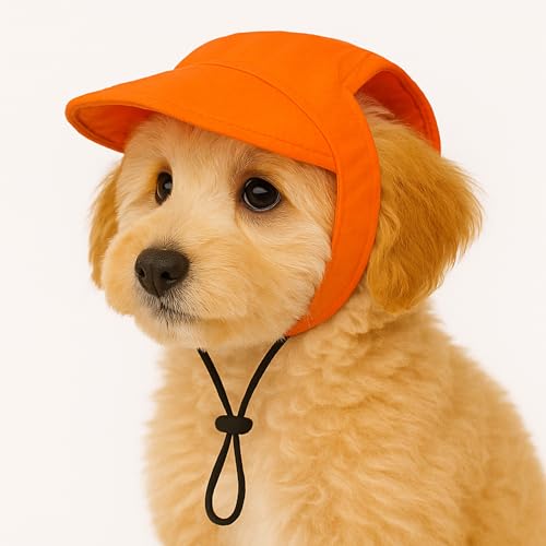 Image of BURAQ cotton Pets Dog Baseball Cap, Pet Sun Hats with Ear Holes, Sport Hat for Medium, Large, Doggies Adjustable Drawstring Puppies, Cats, Visor Hat¦ (Orange, M), 1 count