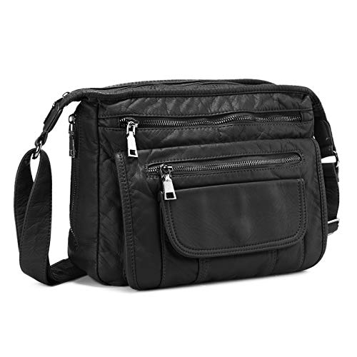 Borsa Tracolla Donna in PU Pelle Morbida Borse da Donna Multitasca Borse a Spalla Tracolla Regolabile Elegante Borsello Portatile per Viaggio Lavoro Scuola - Nero