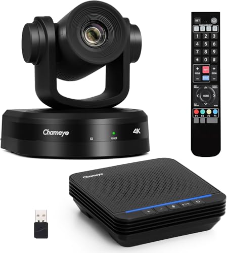 Chameye Ensemble de 4K PTZ Caméra de Conférence avec Haut-Parleur Bluetooth 10X Zoom Suivi Automatique AI USB3.0 HDMI PTZ Caméra Vidéoconférence pour Éducation Teams Zoom (CB101)