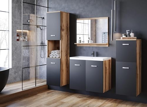 Muebles Slavic Conjunto Muebles de Baño con Lavabo 6 Piezas   Muebles de Baño con Lavabo y Espejo en Estilo Moderno   Tablero Laminado MDF, Asas de Metal   Baños Completos
