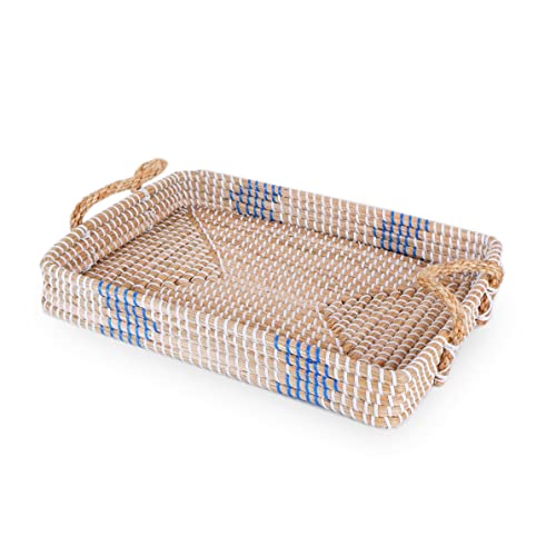 CHI AN HOME Large Wicker Seagrass Serving Tray for Dining, Coffee Table Decor, Rectangle Woven Tray with Rope Handles, for Serving Food & Drinks, 16.1 x 11.8 x 2.4â€
