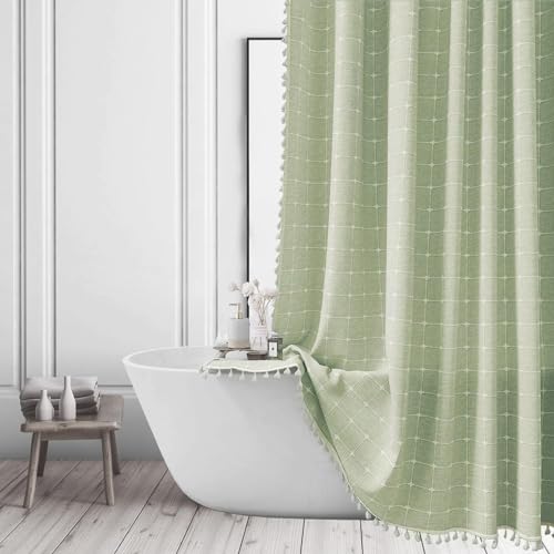 ggaimwf Sage Green Stall Shower Curtain Farmhouse Bohemian Modern Fabric Shower Curtains for Bathroom Rv Half Small Size Bathroom Curtain Set including Tassels 36x72 Inch