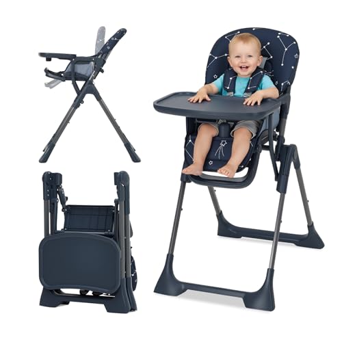 GarveeHome Baby High Chair, Foldable Feeding Chairs for Babies and Toddlers, Adjustable Height/Backrest/Footrest, Removable Tray, Fast Folding Blue