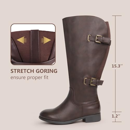 Women's Classic Extra Wide Calf Flat Heel Double Buckle Back Stretch Knee High Boots3