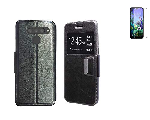 Todobarato24h Funda LG Q60 / K50 (6.26) Negra Libro Ventana + Protector de Cristal Templado