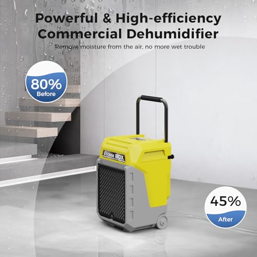 Image of ALORAIR 170 PPD Commercial Dehumidifier with Pump & Drain Hose, LGR Industrial Use, Portable Dehumidifier with Wheels for Water Damage Restore, 6 Year Limited Warranty, Storm 80X (Yellow)