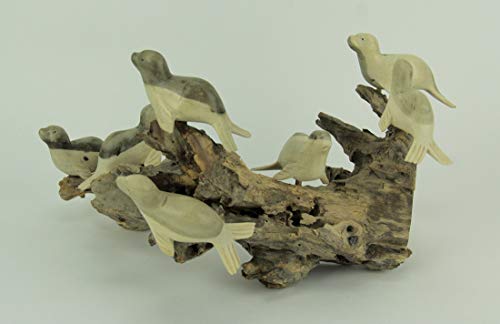 Estatua de madera tallada con focas y tronco antiguo miniatura 3
