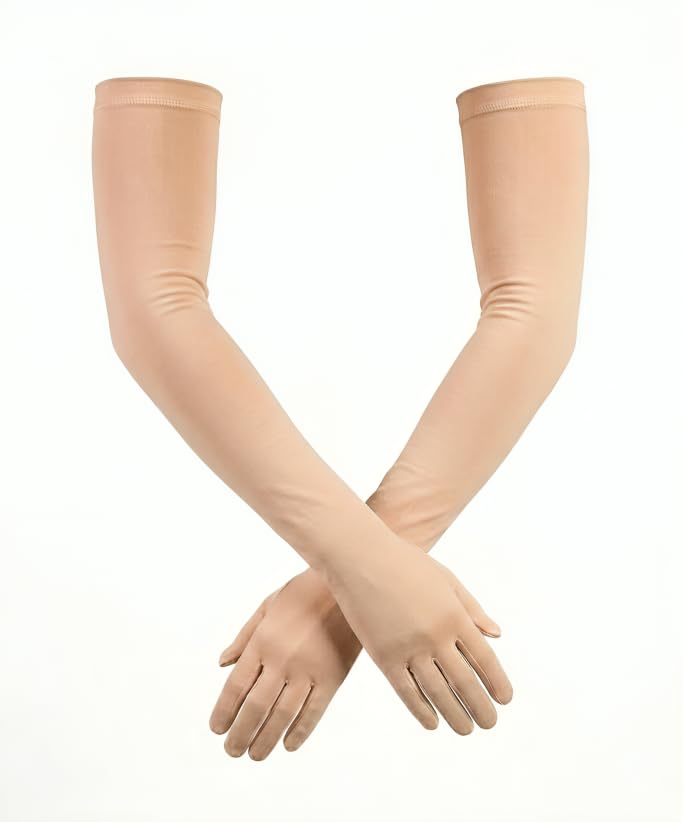 Women's Cotton Full Hand Sun UV Protection Gloves, Hand Socks with Finger Arm Sleeves for Summer, Winter and Cold Dust for women 24" Long Gloves for Bike, Riding, reusable (Beige, Pack of 1)-picture-23