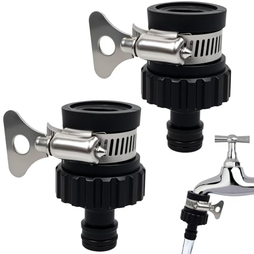 HX-pyahgtv 2 Stück Universal Schlauchanschluss Wasserhahn Wasserdieb Wohnmobil Hosepipe Indoor Tap Connector Edelstahlverbindung für Camping Garten Küche Bad Einstellbare mit gummiertem Griff