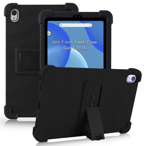 ATOOZ Kids Case for Walmart Onn 7 Inch Tablet 2024 (Model:100135924) Soft Silicone Gen 4 Case With Stand (Black)