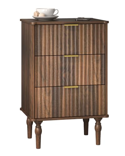Image of Veegle 3 Drawer Large Nightstand Dark Brown Bedside Table