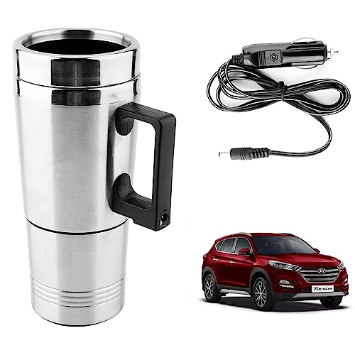 Image of Oshotto 12V Stainless Steel Car Heating Kettle /Mug, Travel Friendly electric Tea /Coffee maker Compatible with Hyundai Tucson (300ml) - Silver