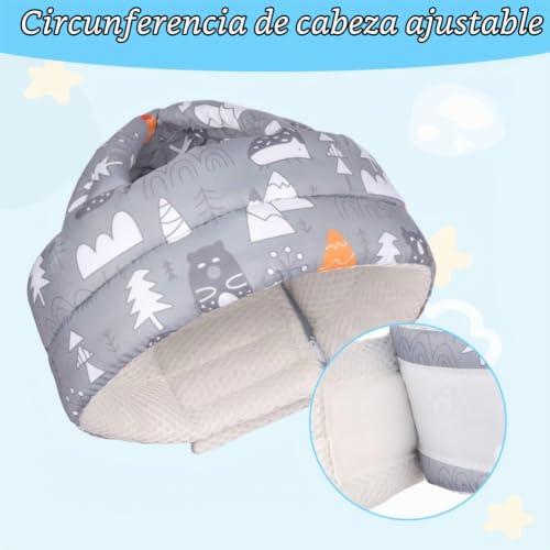 Miniatura 3 de Hagot Protector Cabeza, Transpirable Golpes Seguridad Con Rodilleras, Ajustable Golpe Para Años Que Aprenden Camina Y Gatear Gris