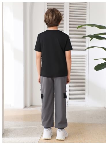 Image of OYOANGLE Boy's 2 Piece Outfits Graphic Short Sleeve Crew Neck T Shirt and Sweatpants Set