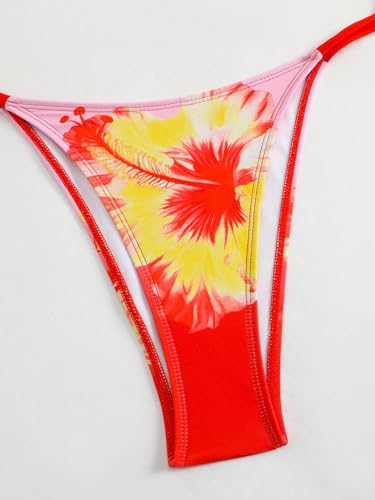 Image of ZAFUL Women's 3 Piece Swimsuit Floral Halter Triangle String Bikini Tie Side Bottom with Boho Cover Up Skirt