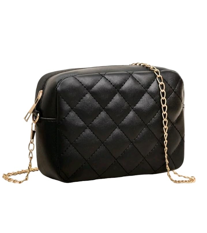 Bolso Pequeño con Cadena - Bolso Bandolera Acolchado Negro con