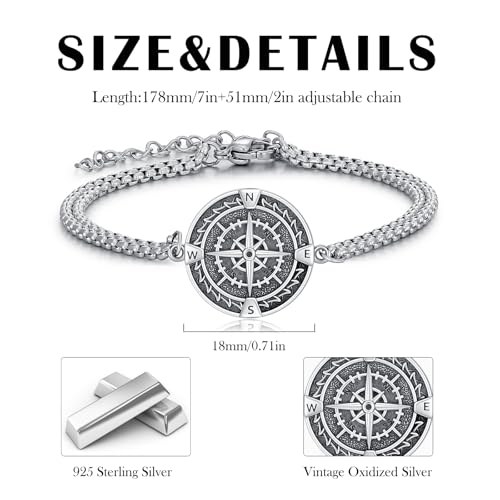 Compass Bracelet 925 Sterling Silver Friendship Talisman Adjustable Opal Celtic Knot Compass Bracelet Inspirational Compass Jewellery Inspirational Graduation Gifts for Men Women3