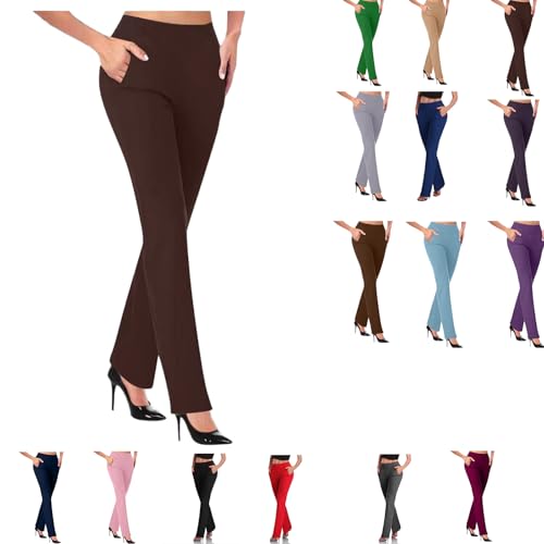 2025New Work Pants for Women， Stretch Business Casual Wide Leg Dress Pants, High Waist Bell Bottoms