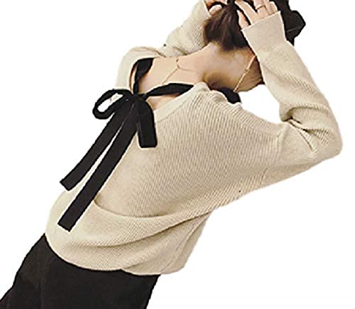 ニット プルオーバー セーター 背中 ベロア りぼん ポイント レディース