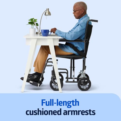 Medline Durable Folding Steel Transport Wheelchair with Swing-Away Footrests, 19-Inch Seat Width, Black Frame, Black Upholstery by Medline - Image 4