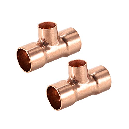 sourcing map Conector T Reducción Cobre, Conector Montaje Tubería Presión Cobre para Suministro Fontanería Refrigeración 2uds 3/4
