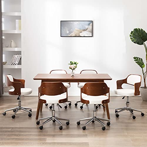 WHOPBXGAD Silla de Comedor de Cocina Silla de Comedor multifuncionalSillas de Comedor giratorias 6 uds Madera Curvada Cuero blancoAdecuada para el Comedor de la Cocina