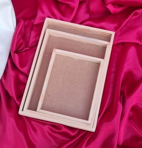 Image of SATYAM KRAFT 1 Set(3 Pcs)Square Trousseau Pinewood Attractive Decorative Tray for Wedding /Shaadi Gift Hampers,Engagement,Saree Clothes Packing,Dry Fruit,Birthday,Festival Return Gifts,Shagun,Beige