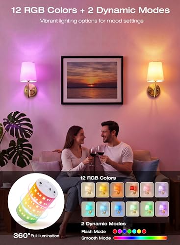Image of CLOUDY BAY 10000mAh Battery Operated Wall Sconces,Up to 100 Hours with Rechargeable RGB Dimmable Magnetic Bulb,Cordless Wall Lighting Fixtures with Remote for Bedroom,Soft Gold,2 Pack-12inch