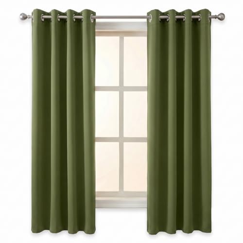 Image of 100% Blackout Window Curtains, 5 Feet, Solid Design, Faux Silk, Thermal Insulated, Noise Reducing Eyelet Door Curtain with Tie Back for Living Room & Bedroom, 115x150cm, Pack of 1 - Green