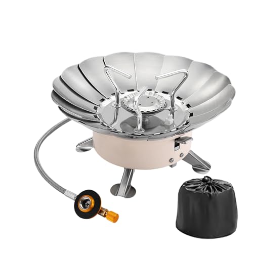 Duroecsain Ré caliente de camping propano, quemador de camping plegable con encendido piezoeléctrico | Quemador de acero inoxidable con cortavientos ajustable, encendido piezoeléctrico y protección