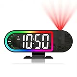 Ankilo Projection Alarm Clocks for Bedrooms, 8.5" Large LED Display Digital Clock with 180° Rotatable Projector, 3 Brightness, 17 RGB Night Light, Snooze, Temperature, Humidity, USB Charger for Home