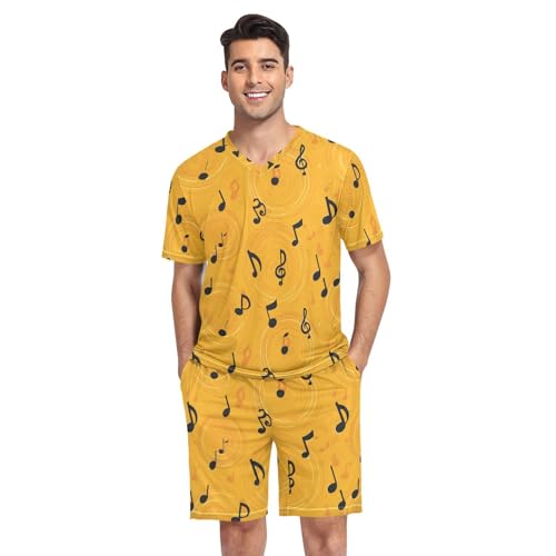 Music Note Men’s Pajama Sets Short Sleeve Shirt and Pants with Soft Touch Fabric