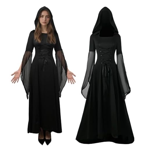 JDFAIJEAL Medieval Gothic Dress Damen,Vintage Victorian Gebunden Taille Kleid mit Kapuze, Halloween Kostüm Damen,Renaissance Party Festlich Cosplay Dress (XXL)