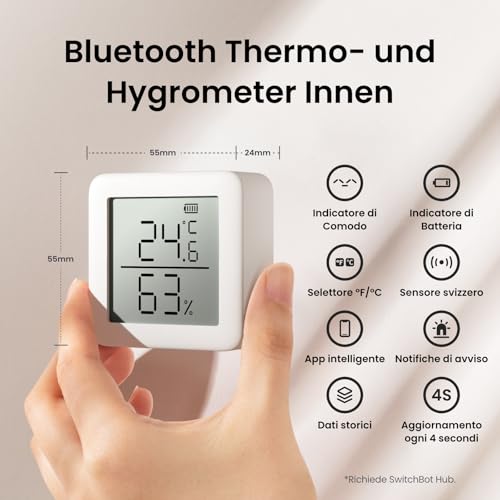 SwitchBot Termometro igrometro interno, igrometro digitale Bluetooth, termoigrometro con app, punto di rugiada/VPD/sensore di umidità assoluto, igrometro - Immagine 1