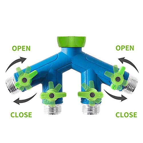 Green Mount Garden Hose Connector Tap Splitter, Easy Grip Splitter With Shut-Off Valves (4 Way) #TOP2