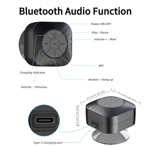 Image of Densleonis Portable Bluetooth Shower Speaker, Wireless Water-Resistant Speaker with Suction Cup Bathroom Speaker for Kids and Outdoor Party, Black